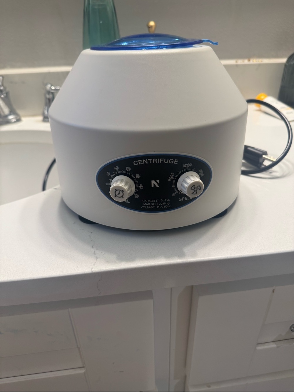 Laboratory Centrifuge - White with Blue Lid